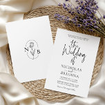 Modern Minimalist Black and White Wedding Classic Invitation<br><div class="desc">Modern Minimalist Black and White Wedding Classic Invitation. Monogram at the back.</div>