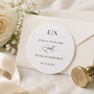 Modern Minimalist Black and White Wedding Classic Round Sticker