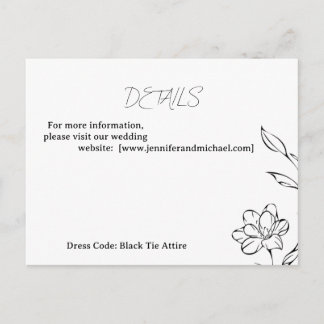 Modern Minimalist Black and White Wedding Details Invitation Postcard