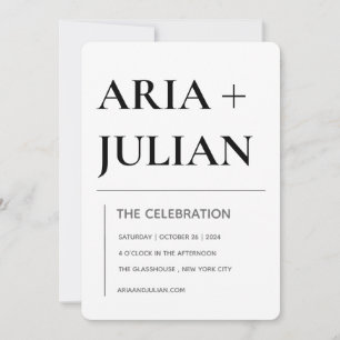 Modern Minimalist Black and White Wedding Invitati Invitation