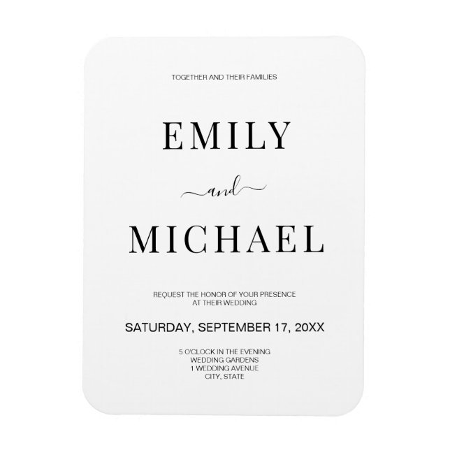 Modern Minimalist Black and White Wedding Invitati Magnet (Vertical)