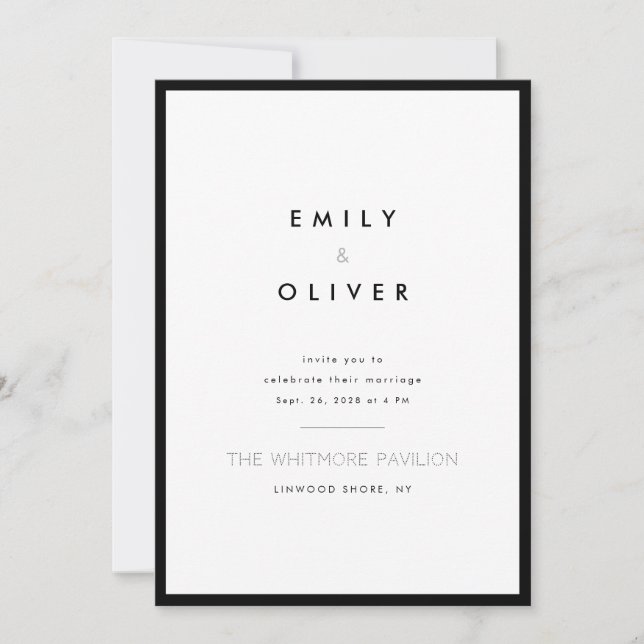 Modern Minimalist Black and White Wedding Invitation (Front)