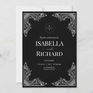 Modern Minimalist Black and White Wedding  Invitation