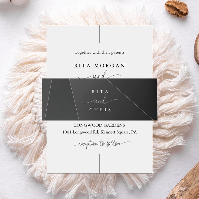 Modern Minimalist Black and white Wedding Invitation Belly Band (Creator Uploaded)
