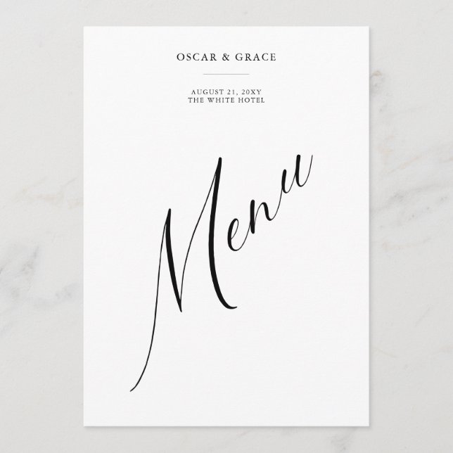 Modern Minimalist Black and White Wedding Menu (Front)