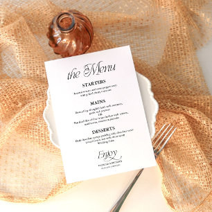 Modern Minimalist Black And White Wedding Menu