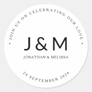 Modern Minimalist Black and White Wedding Monogram Classic Round Sticker