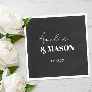 Modern Minimalist Black and White Wedding Napkin