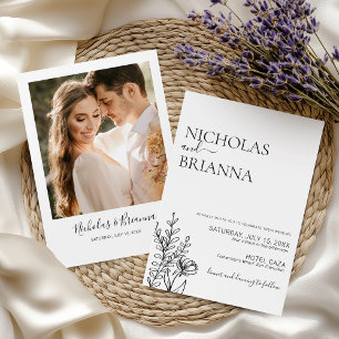Modern Minimalist Black and White Wedding Photo Invitation