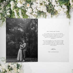 Modern Minimalist Black and white Wedding Photo Thank You Card