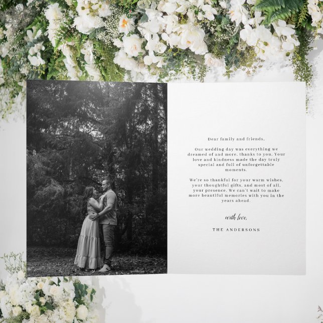 Modern Minimalist  Black and white Wedding Photo Thank You Card (Creator Uploaded)