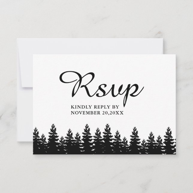 Modern Minimalist Black and White Wedding QR Code RSVP Card (Front)
