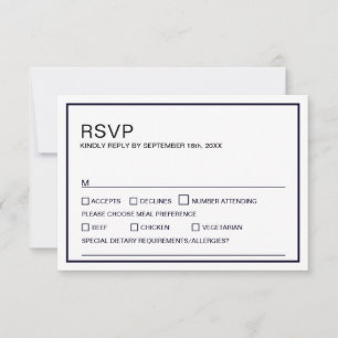 Modern Minimalist Black and White Wedding RSVP Card