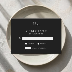 Modern Minimalist Black and White Wedding  RSVP Card