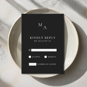 Modern Minimalist Black and White Wedding  RSVP Card