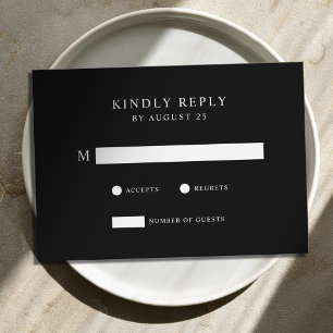 Modern Minimalist Black and White Wedding  RSVP Card