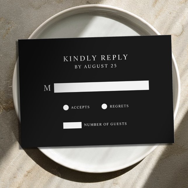 Modern Minimalist Black and White Wedding  RSVP Card (Creator Uploaded)