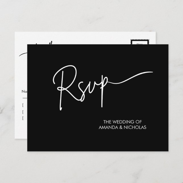Modern Minimalist  Black and White Wedding RSVP  Postcard (Front/Back)