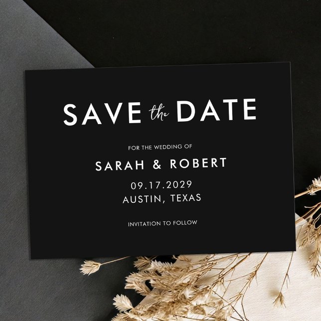 Modern Minimalist Black and White Wedding Save The Date (Creator Uploaded)
