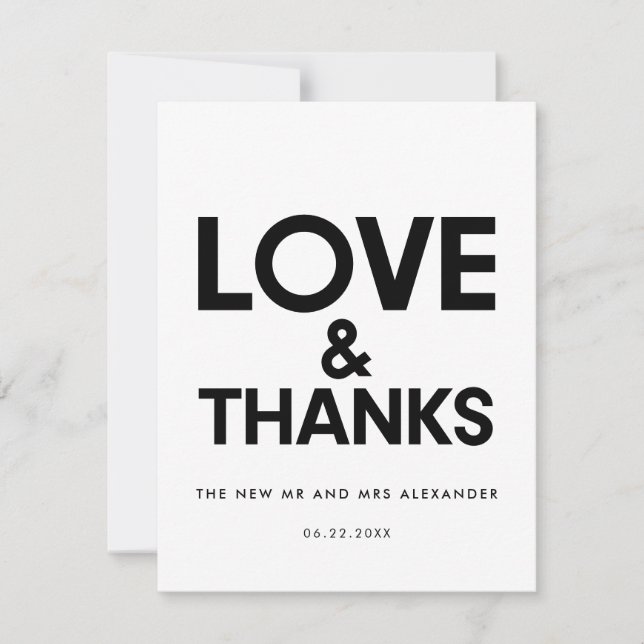 Modern minimalist Black and white wedding Thank You Card (Front)