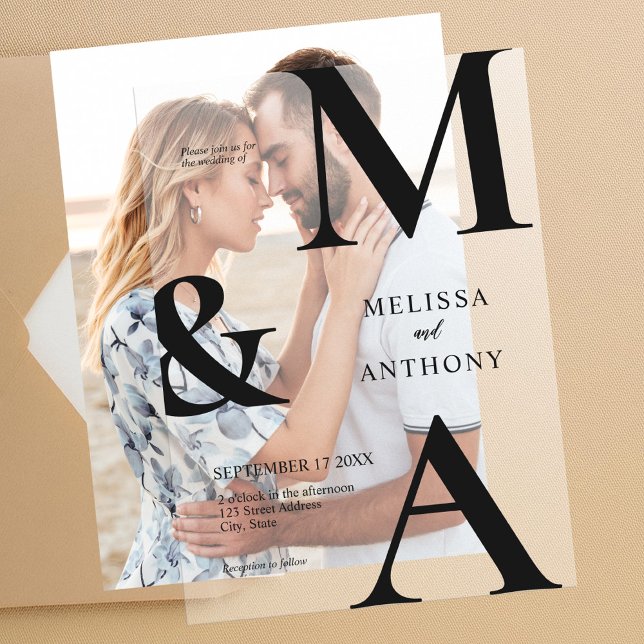 Modern Minimalist Black and White Wedding Vellum Invitations (Creator Uploaded)