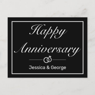 Modern Minimalist Black Anniversary Greeting Announcement Postcard