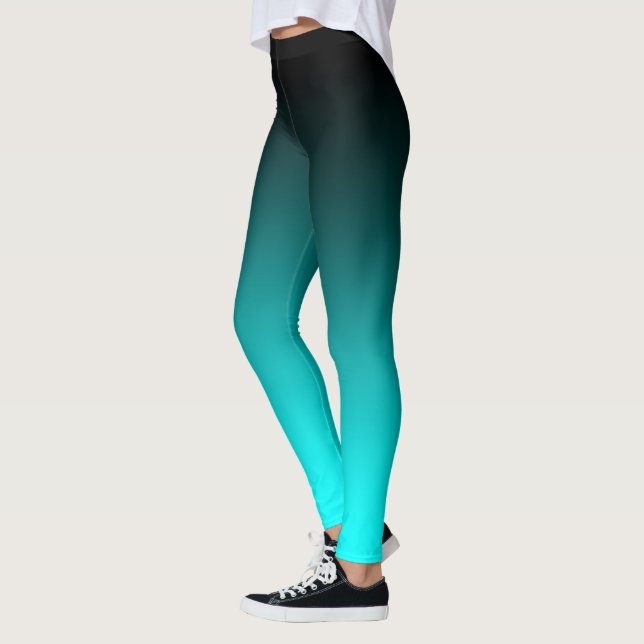 Modern Minimalist Black Aqua Gradient Leggings (Left)