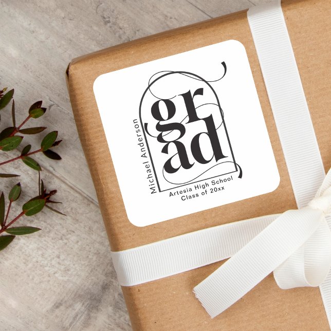 Modern Minimalist Black Arch Bold Graduation Square Sticker (Creator Uploaded)