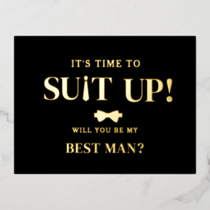 Modern Minimalist Black Asking Groomsman Proposal Foil Invitation Postcard