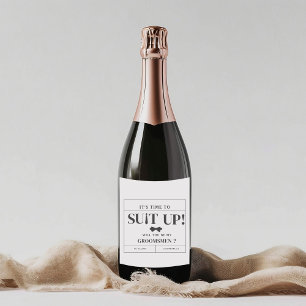 Modern Minimalist Black Asking Groomsman Proposal Sparkling Wine Label