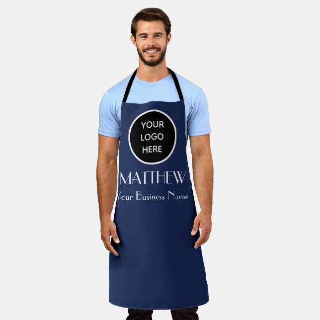 Modern Minimalist Black Blue Custom logo Modern  Apron (Worn)