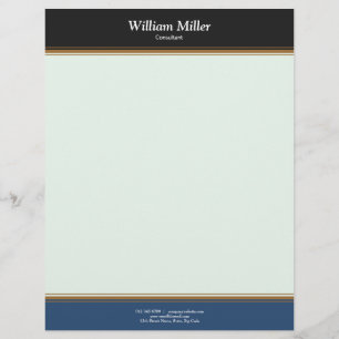 Modern Minimalist Black Blue Stripes Custom Letterhead