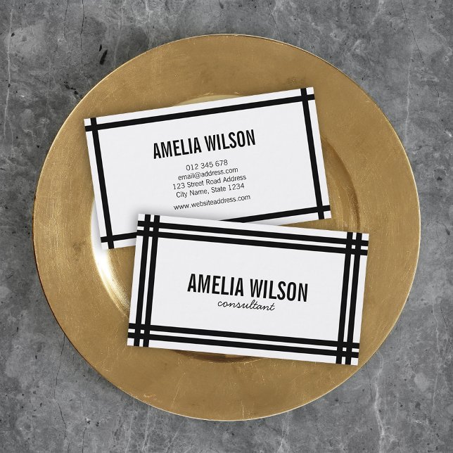 Modern Minimalist Black Bold Borders and White Business Card (Creator Uploaded)