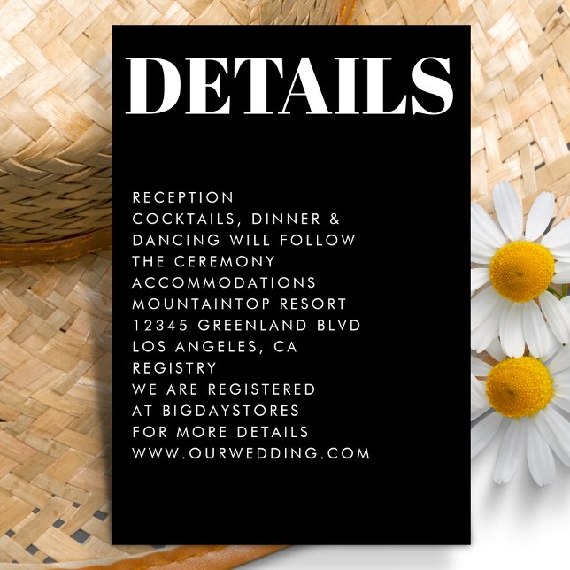 Modern Minimalist Black Bold Typography Wedding Enclosure Card (Creator Uploaded)