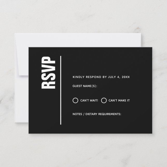 Modern Minimalist Black Bold Wedding RSVP Card (Front)