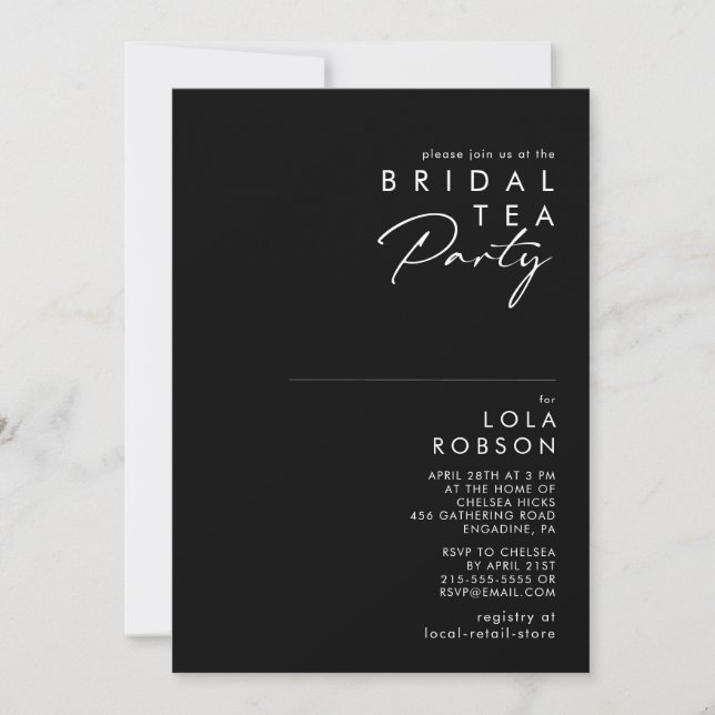 Modern Minimalist | Black Bridal Tea Party Invitation (Front)