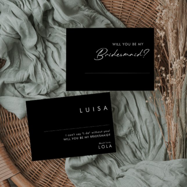 Modern Minimalist | Black Bridesmaid Proposal Card (Creator Uploaded)