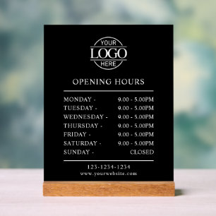 Modern Minimalist Black Business Opening Hours Acrylic Sign