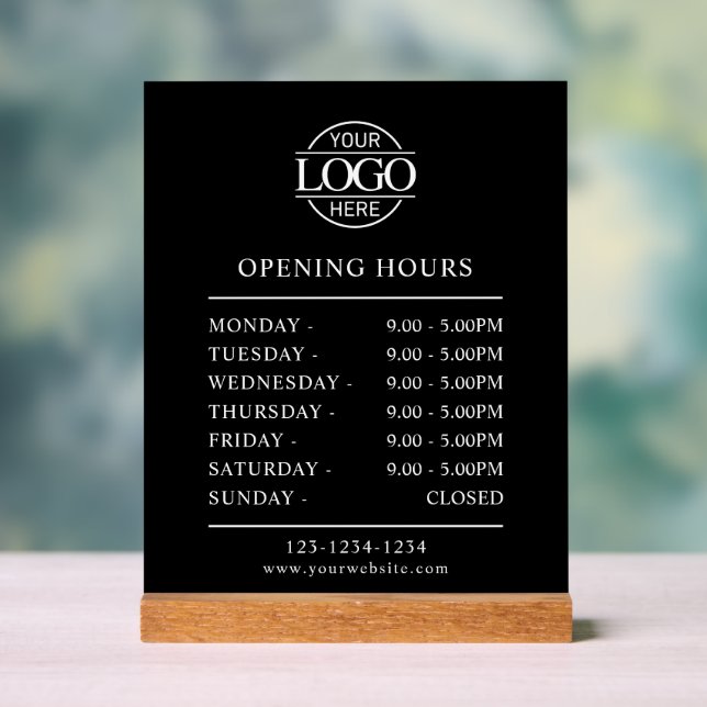 Modern Minimalist Black | Business Opening Hours Acrylic Sign (Neutral)