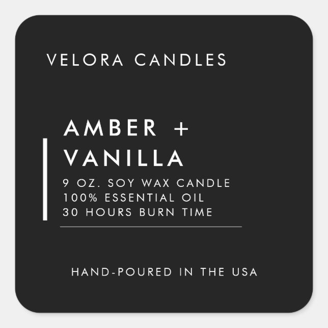 Modern Minimalist Black Candle Label Sticker (Front)