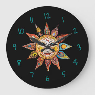 Modern Minimalist Black Celestial Sun  Large Clock