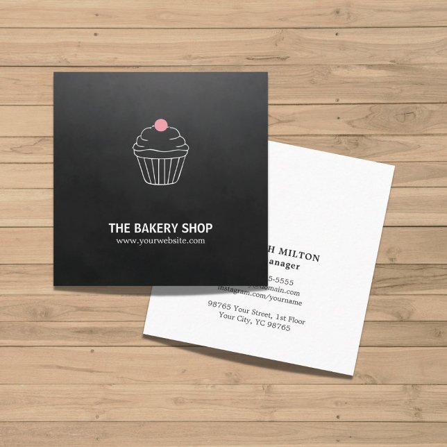 Modern Minimalist Black Cupcake Pink Candy Baker Square Business Card (Creator Uploaded)