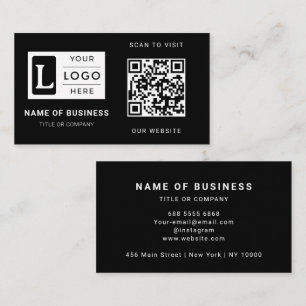 Modern Minimalist Black Custom Logo QR Code Business Card