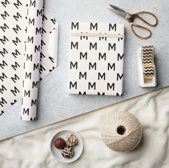 Modern Minimalist Black custom monogram pattern Wrapping Paper (Crafts)