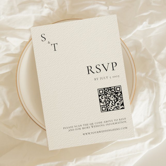 Modern Minimalist Black & Ecru Monogram Wedding RSVP Card (Creator Uploaded)