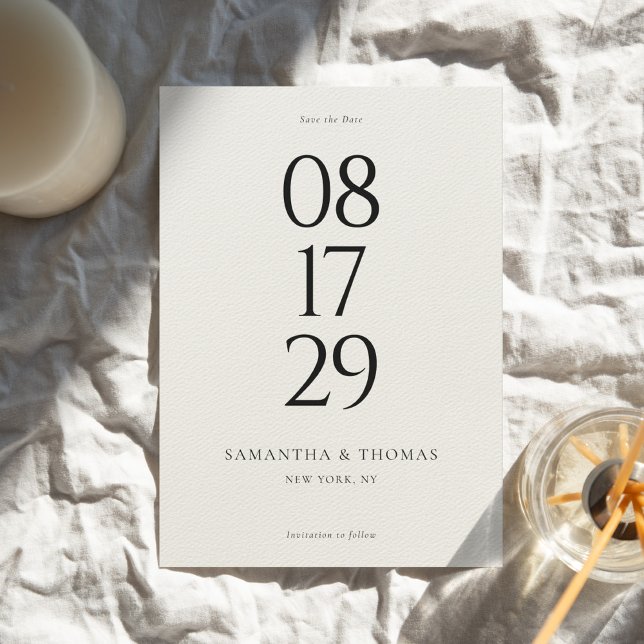 Modern Minimalist Black & Ecru Wedding Save The Date (Creator Uploaded)