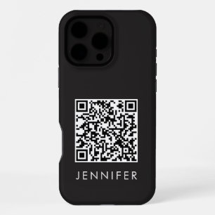 Modern Minimalist Black Executive QR Code Monogram iPhone 16 Pro Max Case