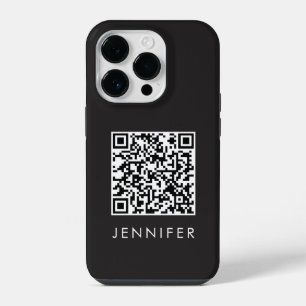 Modern Minimalist Black Executive QR Code Monogram iPhone 14 Pro Case