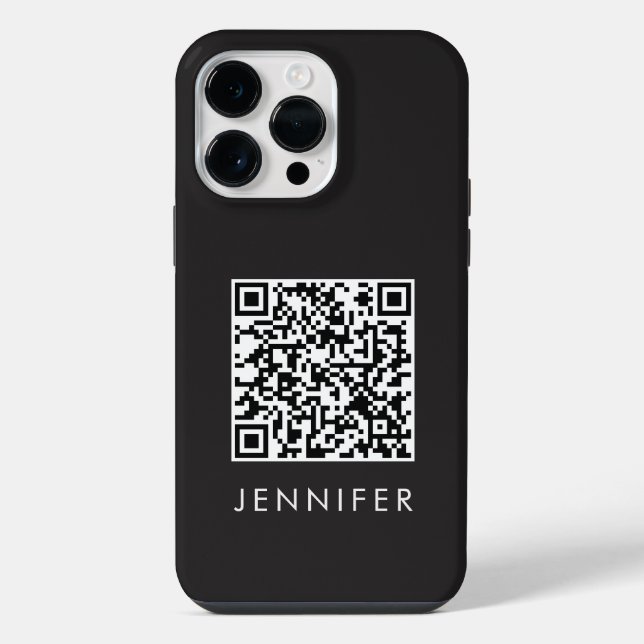 Modern Minimalist Black Executive QR Code Monogram iPhone Case (Back)