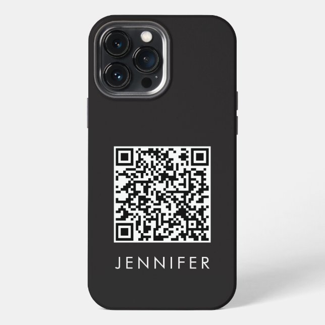 Modern Minimalist Black Executive QR Code Monogram iPhone Case (Back)